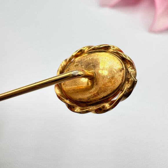 Vintage Diamond And Onyx? Stick Pin Gold Tone Goth Romantic Mourning Art Deco - Picture 5 of 10